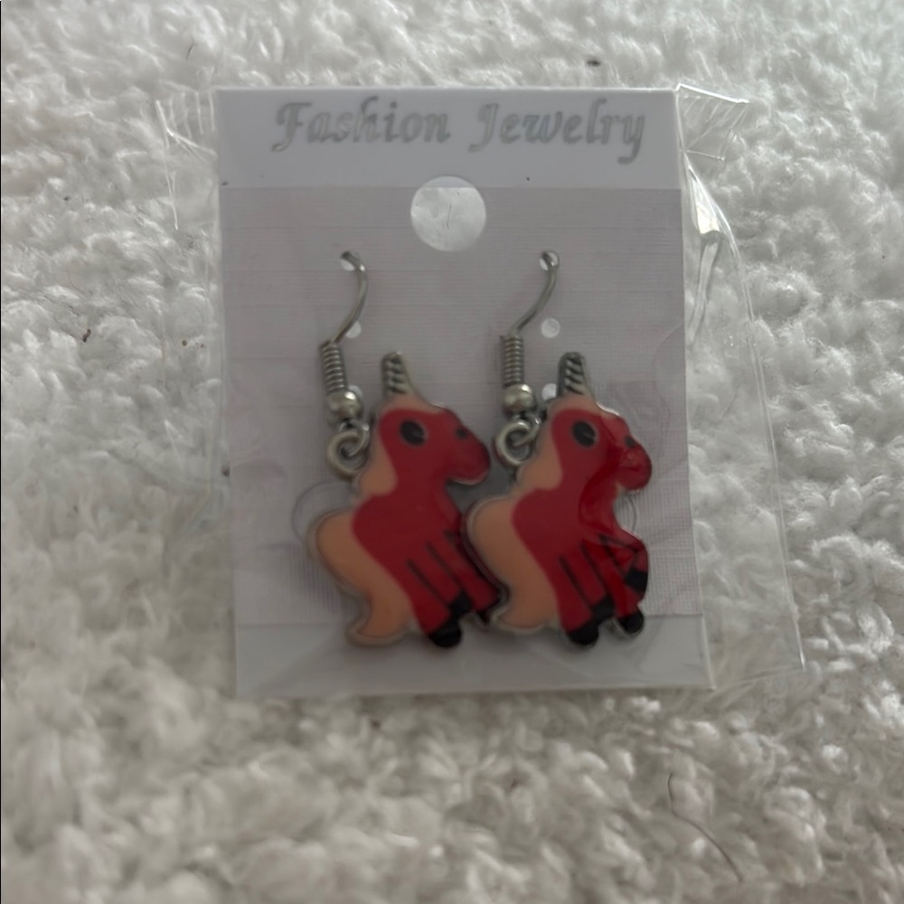 Unicorn Earrings for Kids - Red and Pink